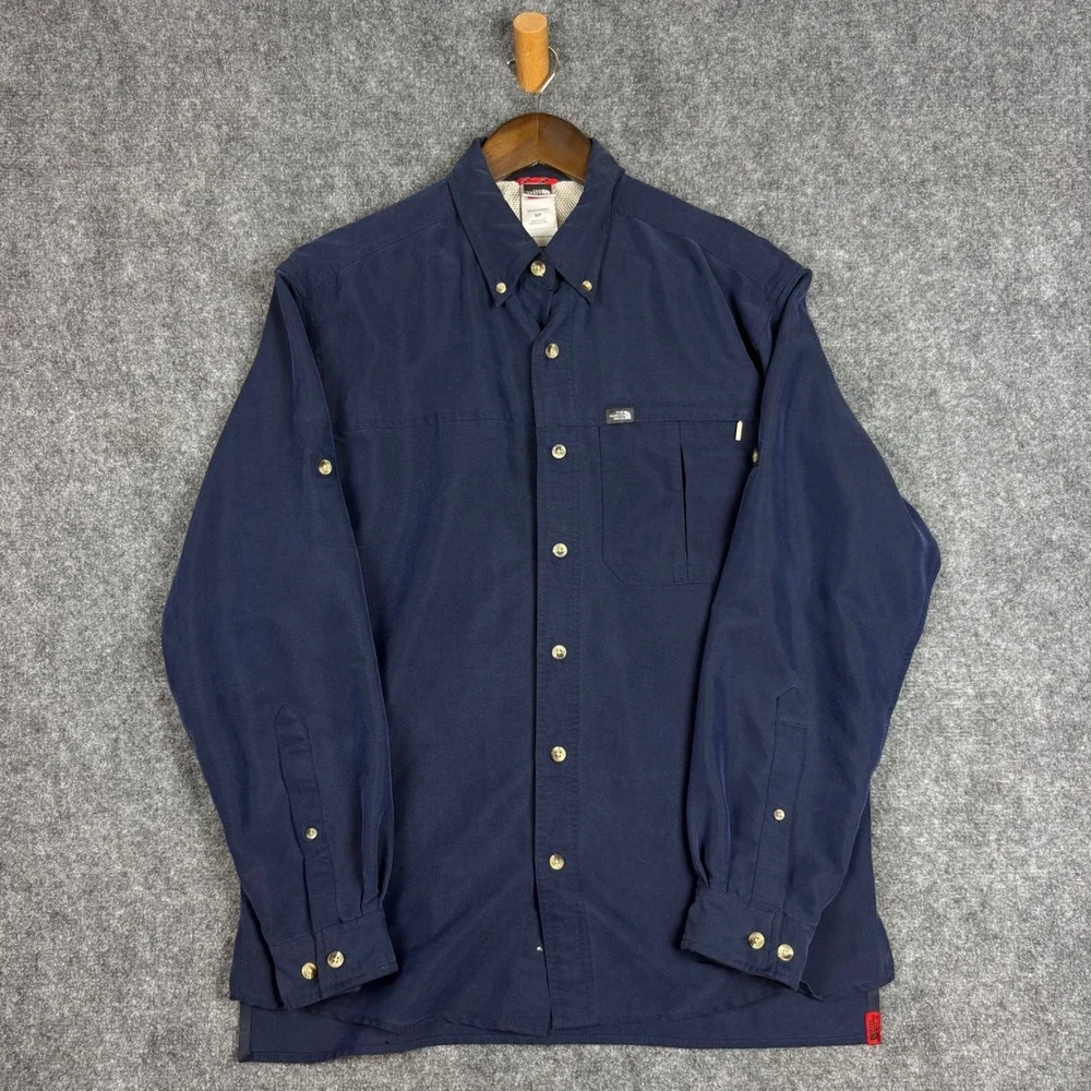 The North Face Mens Navy Blue Modal Blend Long Sleeve Hiking Shirt Small A412